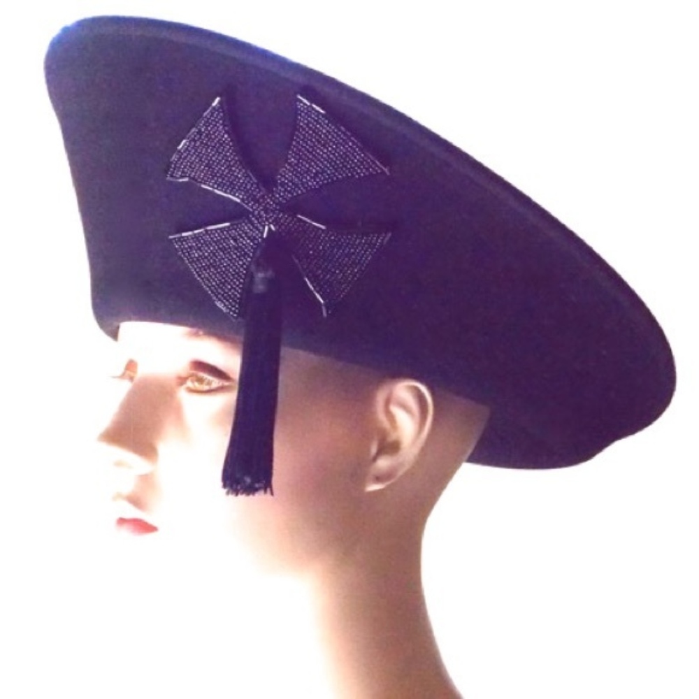 80s Vintage Adolfo Hat Gothic runway beaded cross